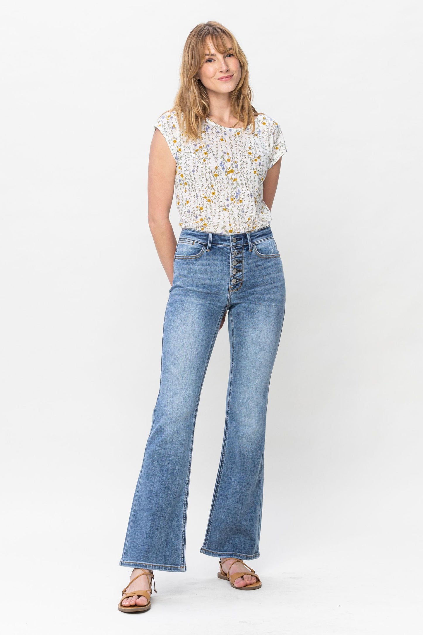 Judy Blues Vintage Button Fly Bootcut Jeans