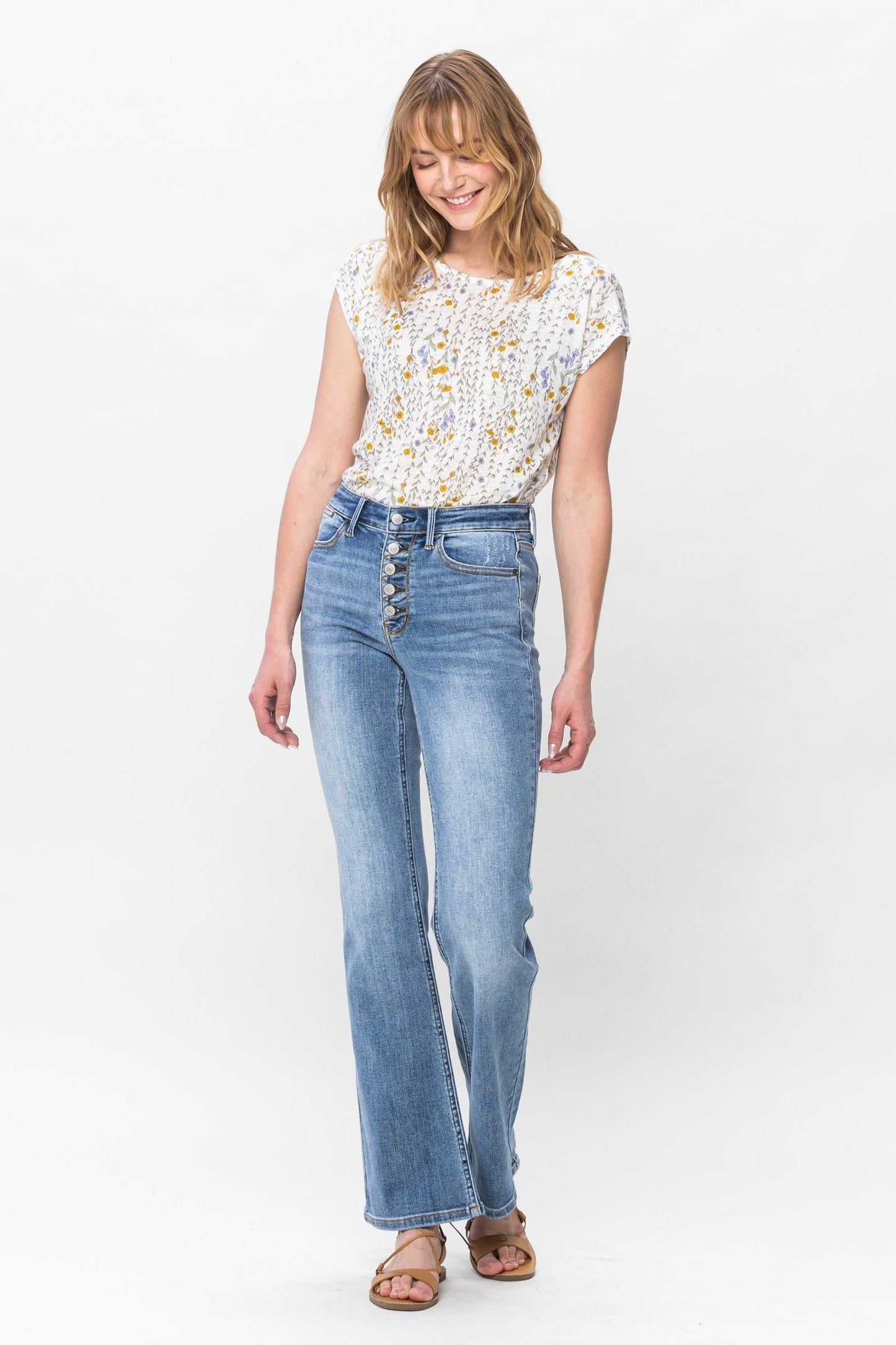 Judy Blues Vintage Button Fly Bootcut Jeans