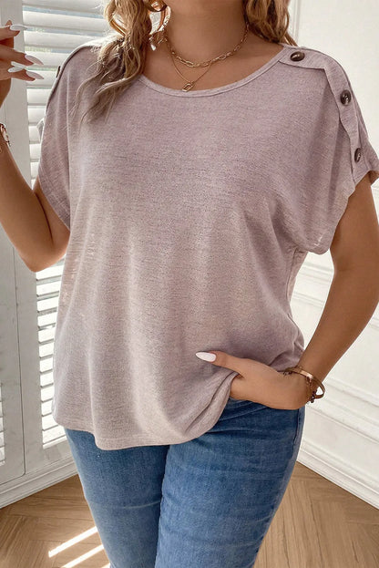 Curvy Button Detail Batwing Sleeve Top