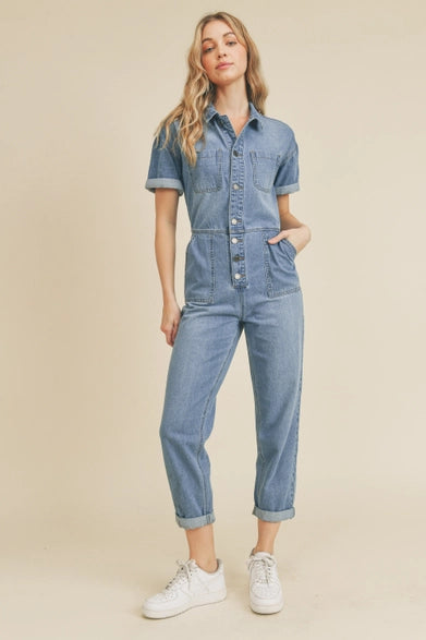 Multi Pocket Denim Jumpsuit