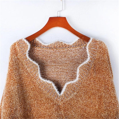 Wavy Neck Loose Knit Sweater