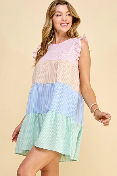 Curvy Spring Ruffle Sleeve Tiered Dress