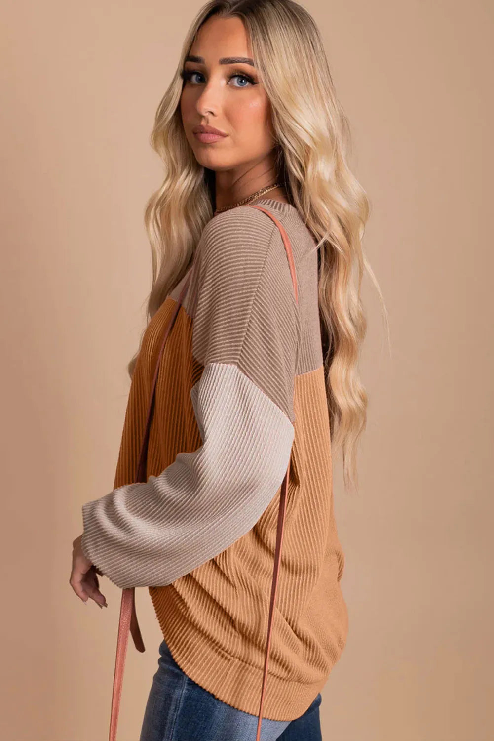 Color Block Ribbed Loose Sweater