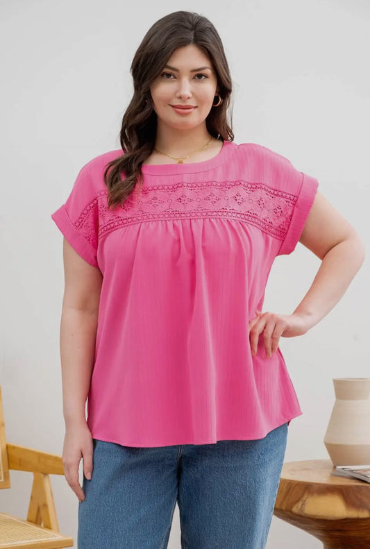 Curvy Eyelet Lace Trim Top