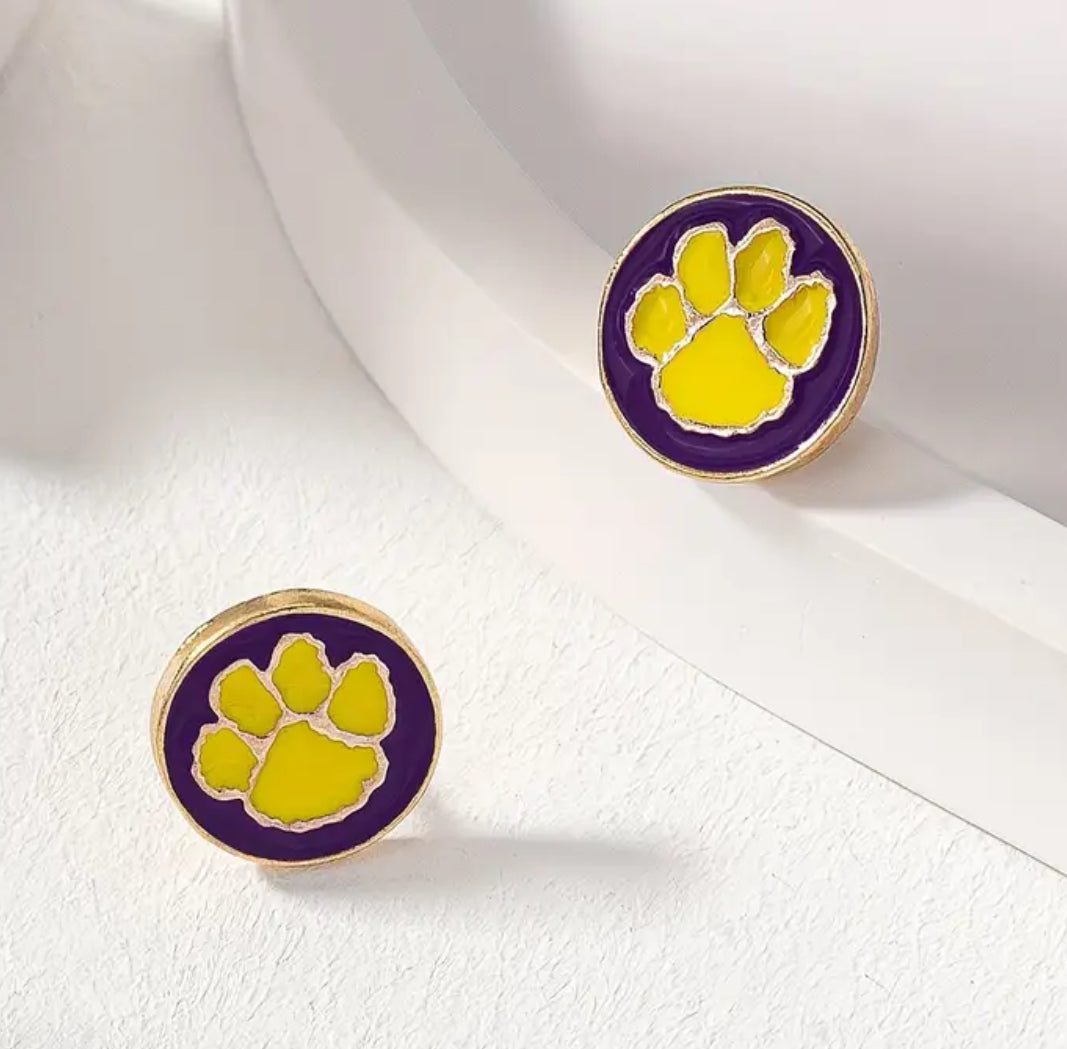 Yellow Paw Print Stud Earrings