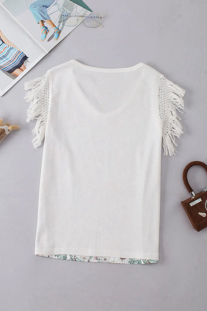 Floral Crinkle - Laced Fringe Crochet Top