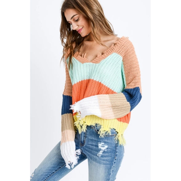 Distressed Colorblock Sweater