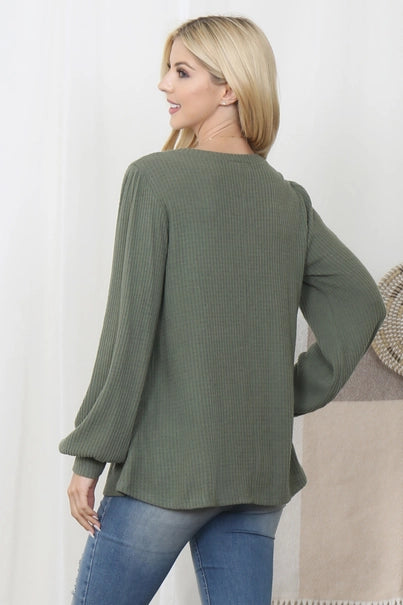 Puff Sleeve Waffle Top