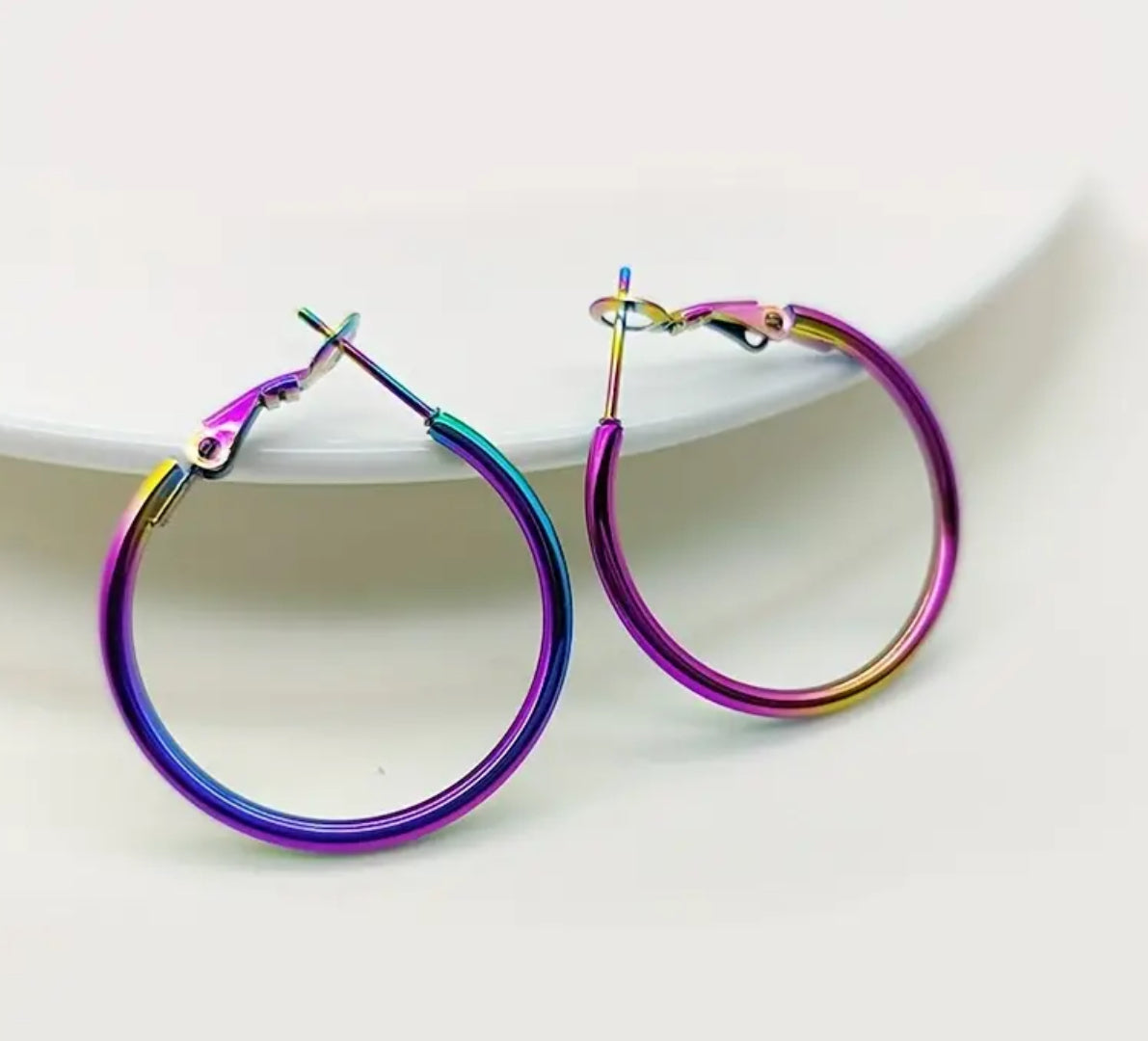 Iridescent Medium Hoop Earrings