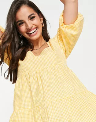 Gingham Puff Sleeve Top