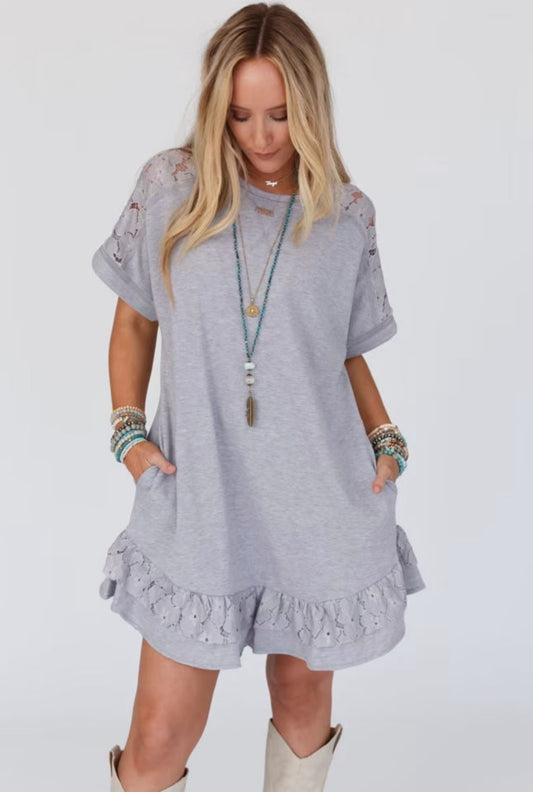 Lace Floral & Ruffle T-Shirt Dress