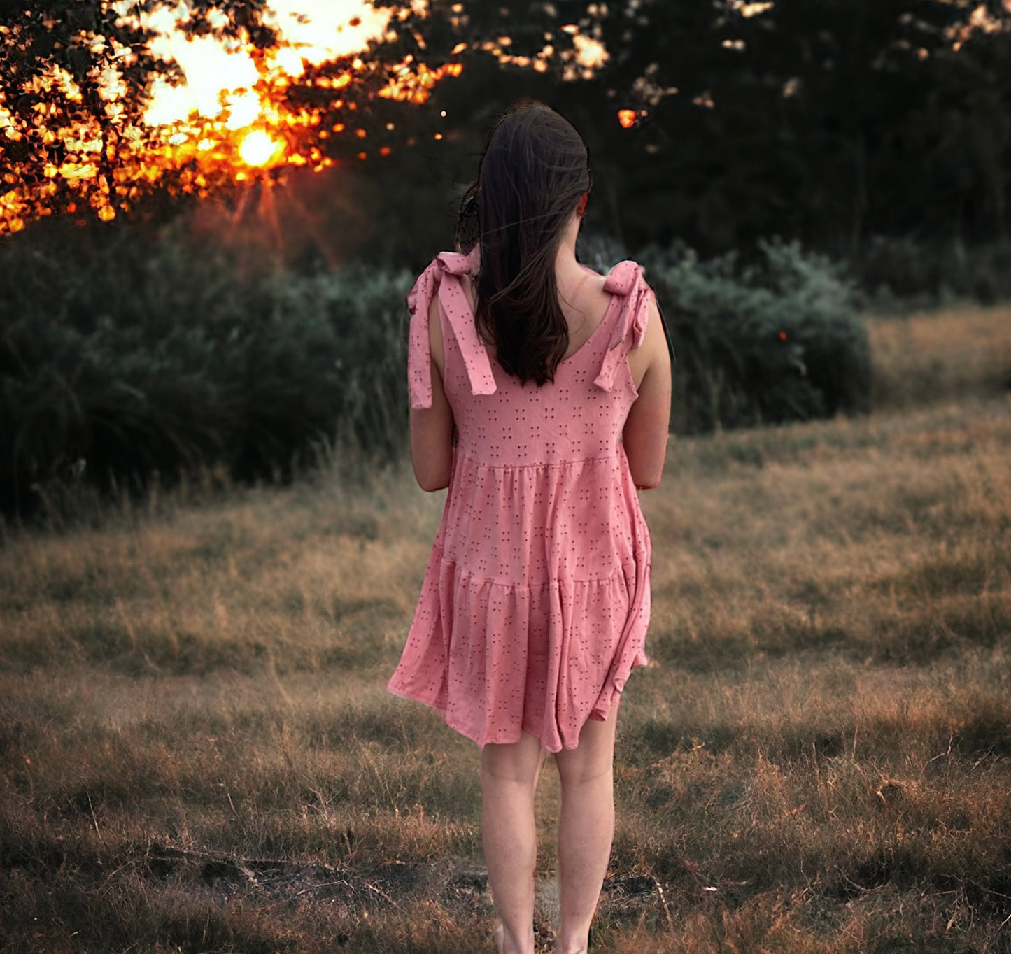 Tiered Dress with Ribbon Ties