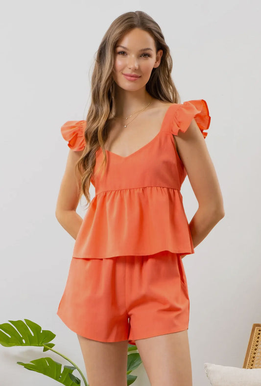 Ruffle Sleeve V Neck Top