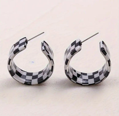 Checkered Acrylic Hoop Earrings