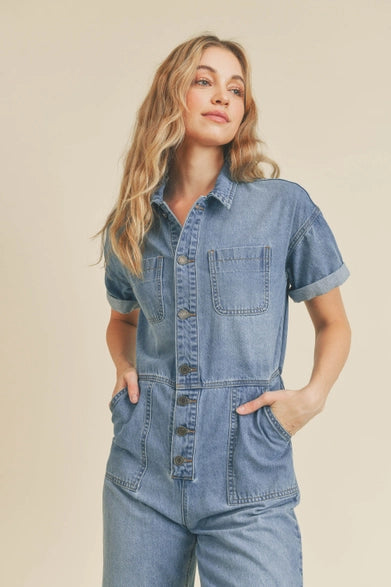 Multi Pocket Denim Jumpsuit