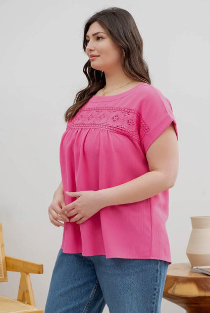 Curvy Eyelet Lace Trim Top