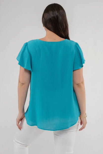 Scallop Trim V Neck Blouse