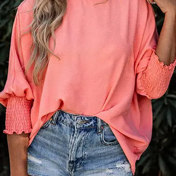 Coral Gathered Sleeve Top