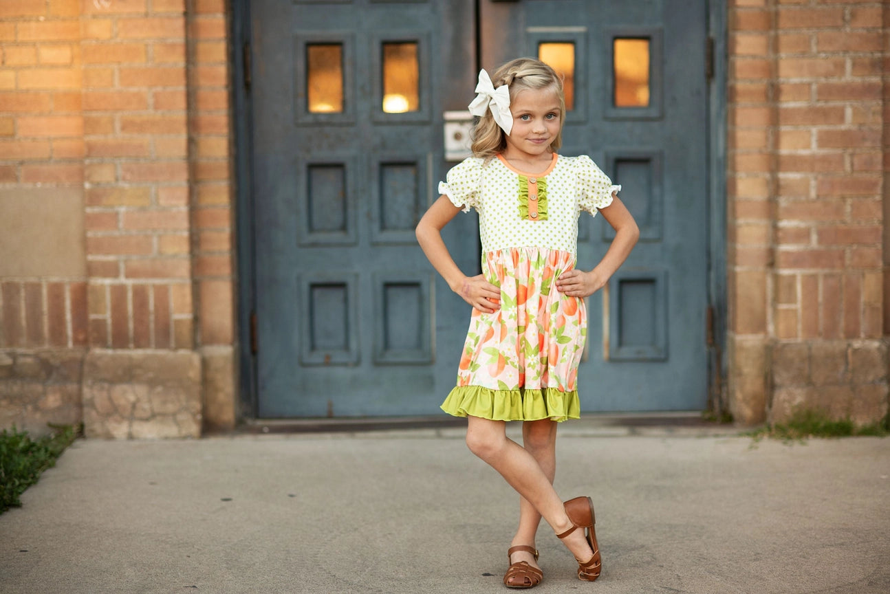 Tangerine Blossom Ruffle Button Dress