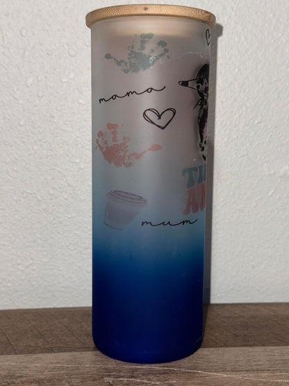 Tired As A Mother Blue Ombre Glass Tumbler