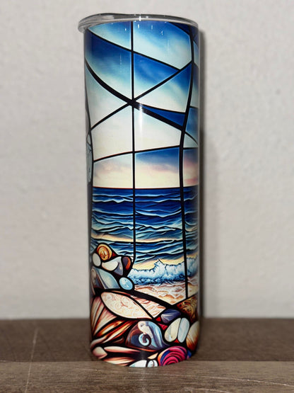 Stained Glass Beach Scene Tumbler