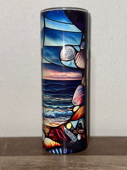 Stained Glass Beach Scene Tumbler