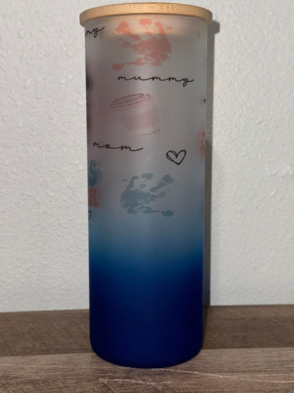 Tired As A Mother Blue Ombre Glass Tumbler