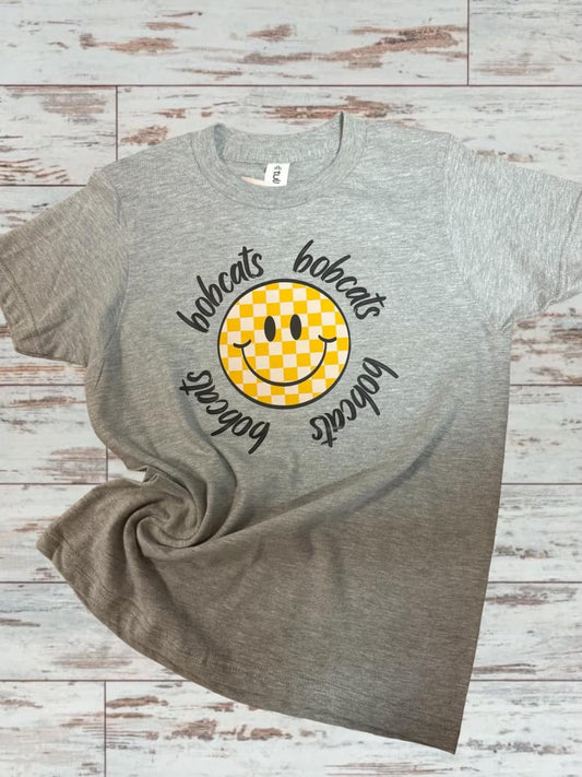 Checkered Smiley Bobcats Kids Tee