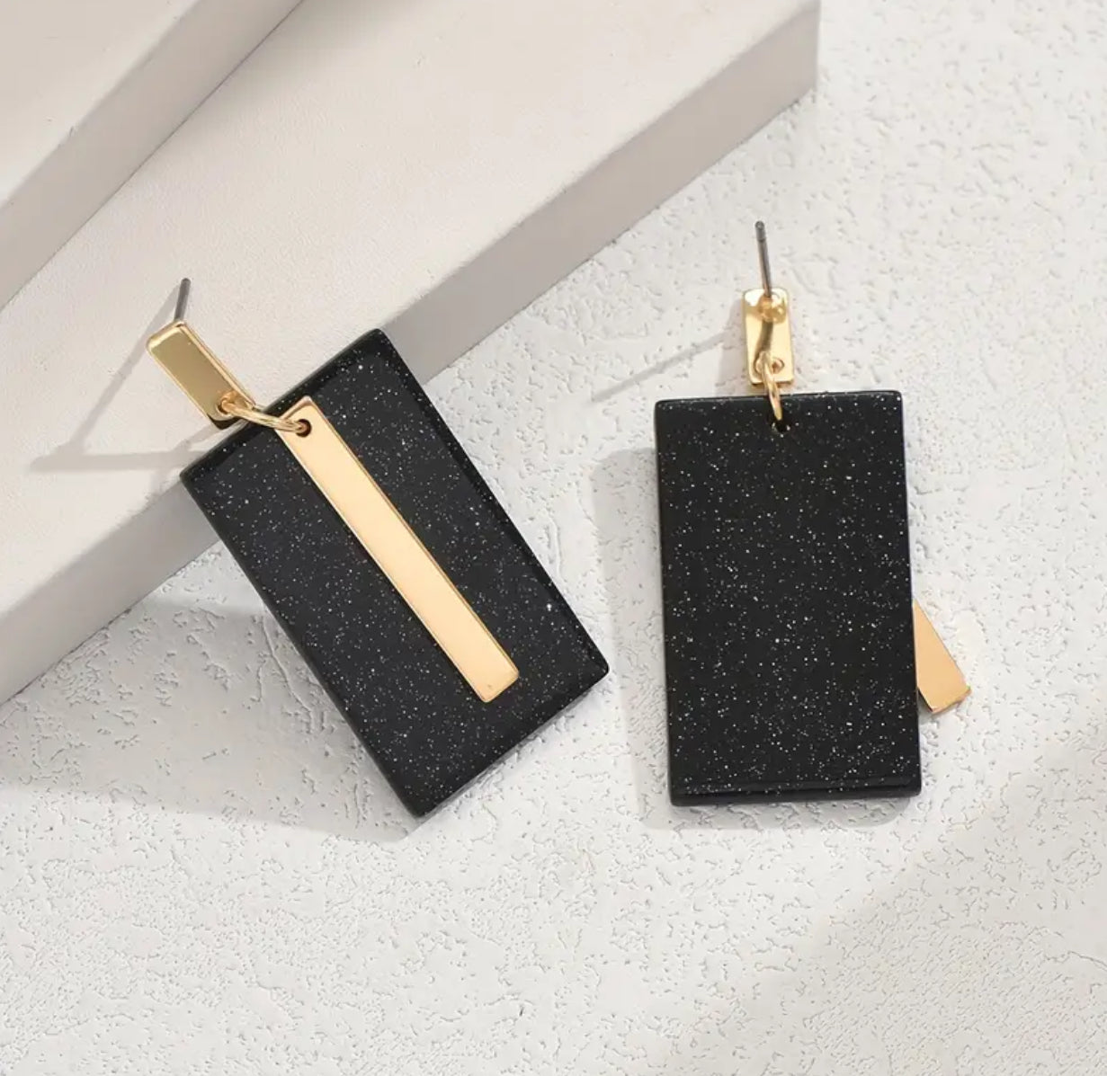 Black Rectangle Earring w/ Gold Accent