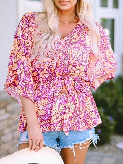 Boho Belted Surplice Blouse