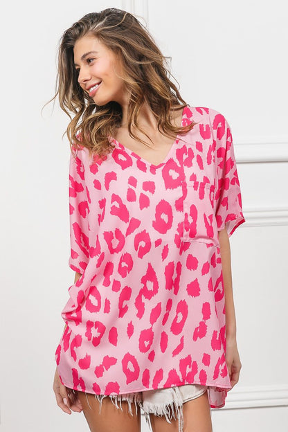 Oversized Cheetah Pocket Top