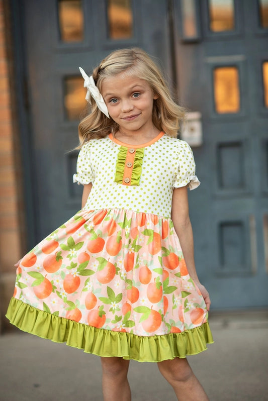 Tangerine Blossom Ruffle Button Dress