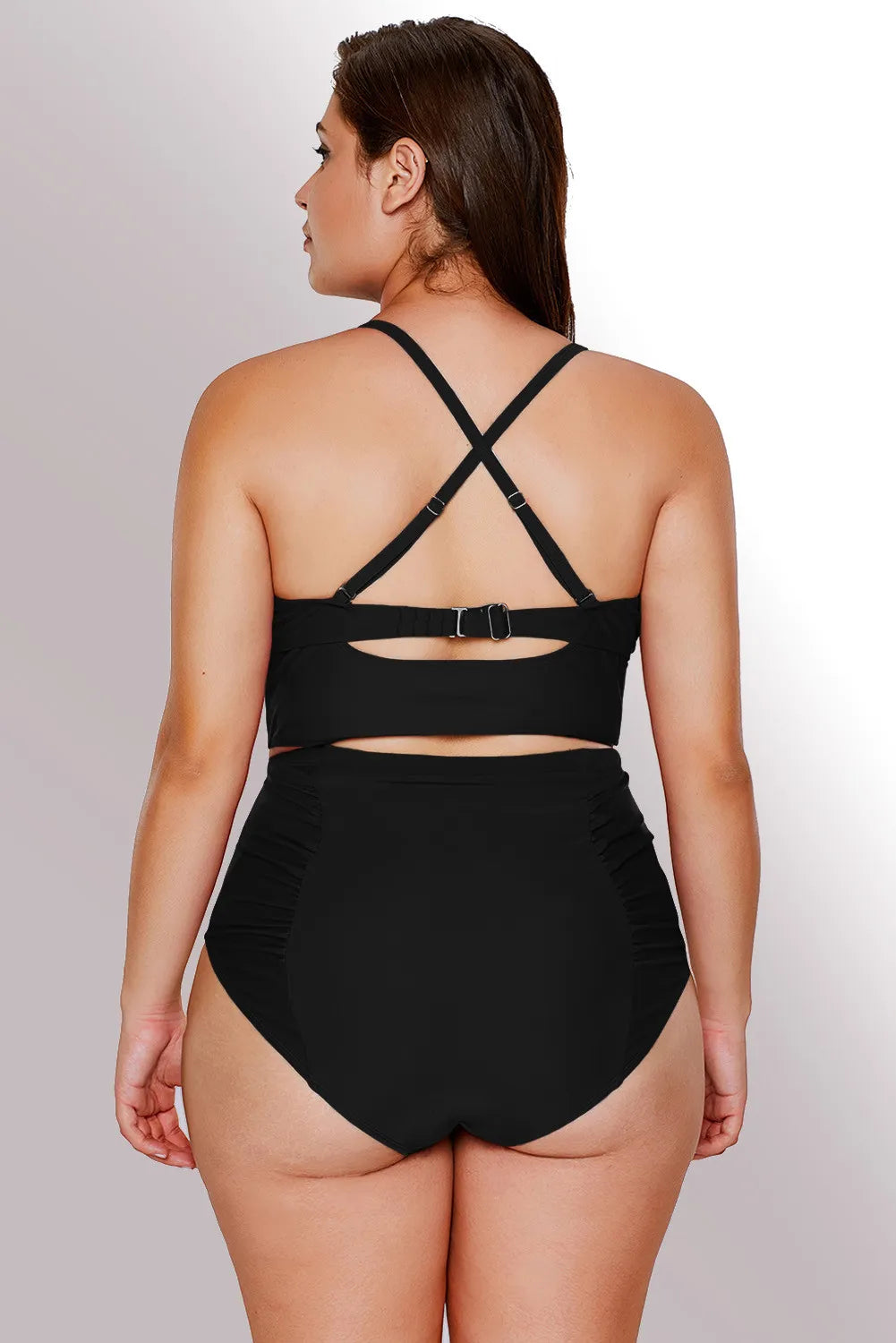 Curvy Strappy Neck High Waist Swimsuit