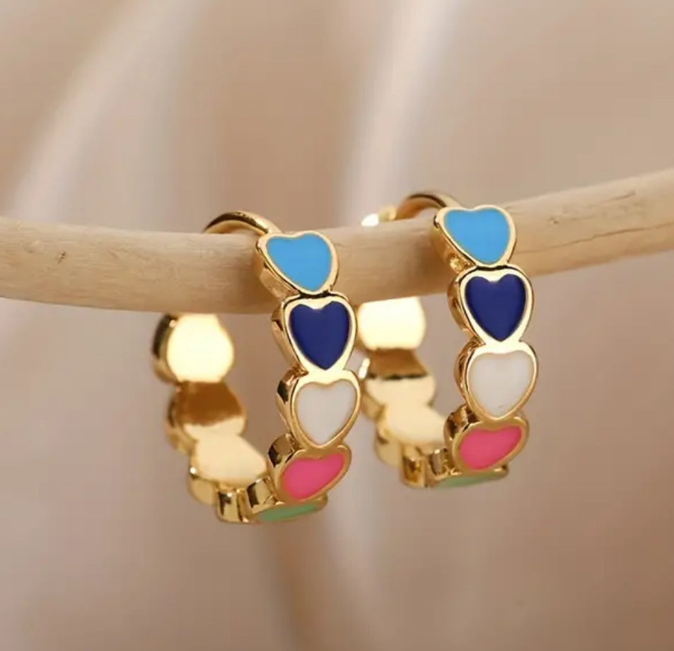 Colorful Heart Huggie Earrings