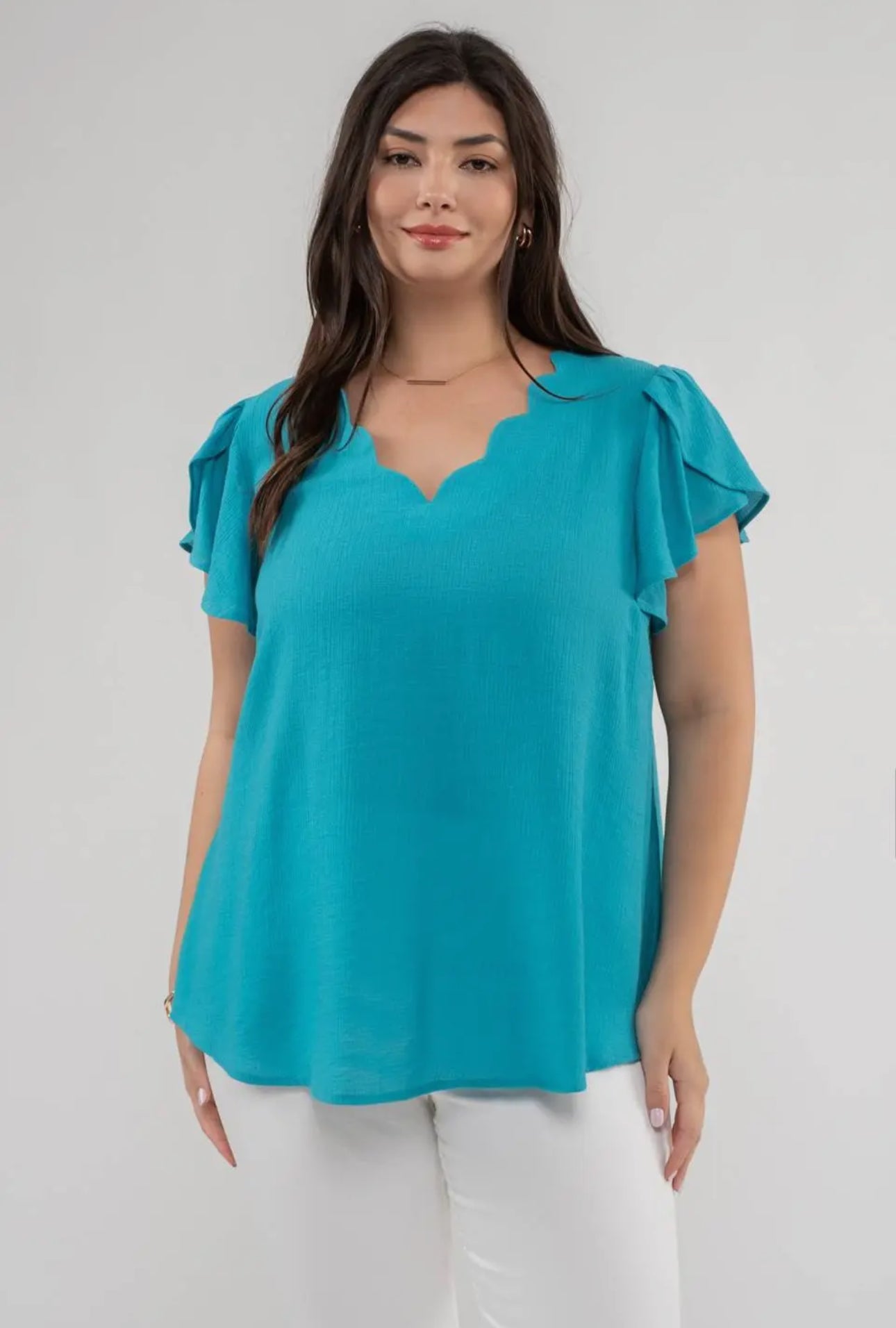 Scallop Trim V Neck Blouse