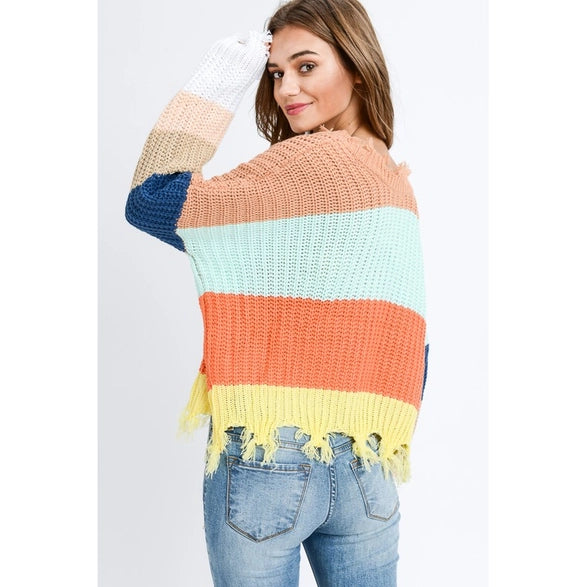 Distressed Colorblock Sweater