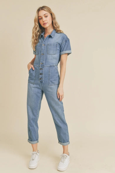 Multi Pocket Denim Jumpsuit