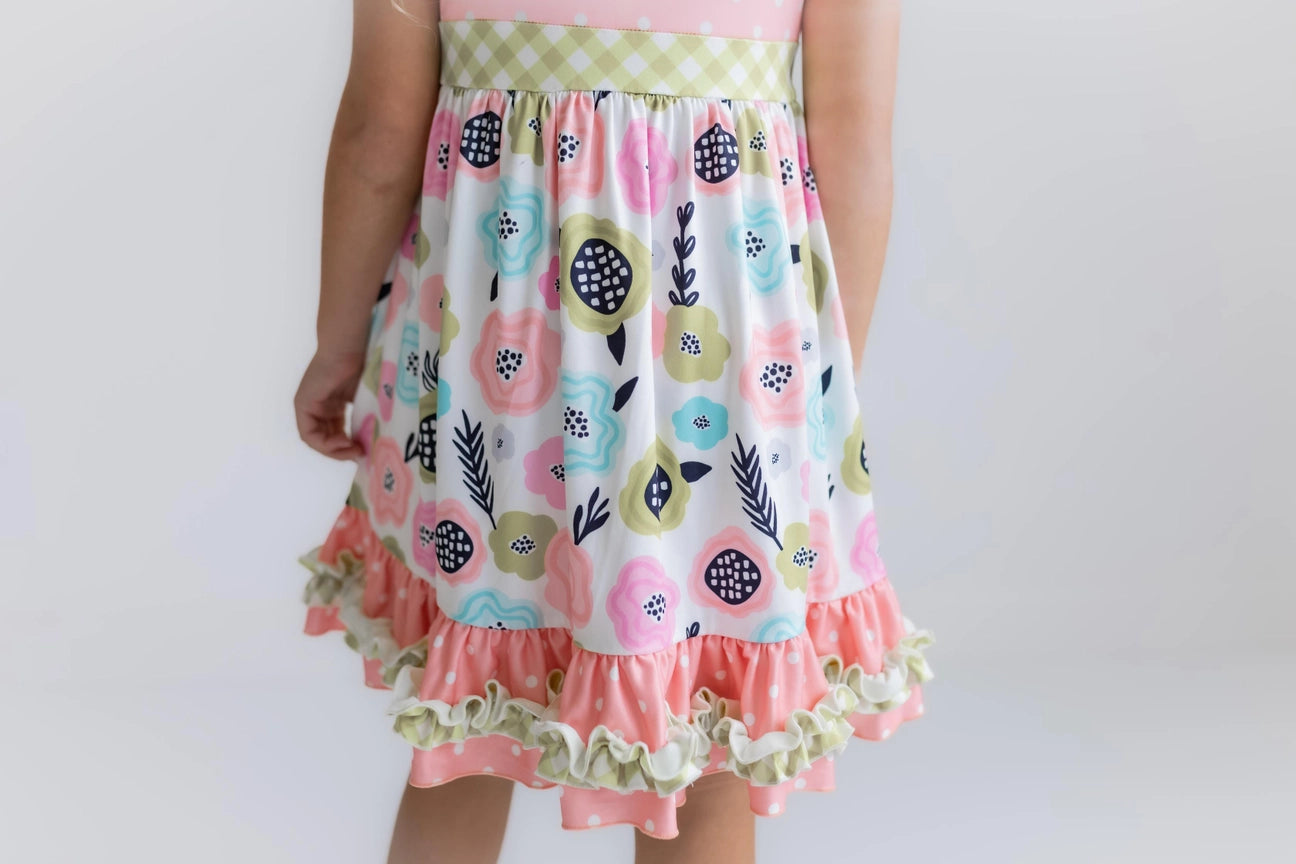 Floral Gingham Ruffle Dress