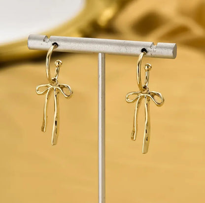 Golden Bow Drop Earrings