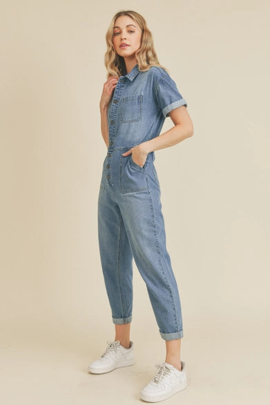 Multi Pocket Denim Jumpsuit