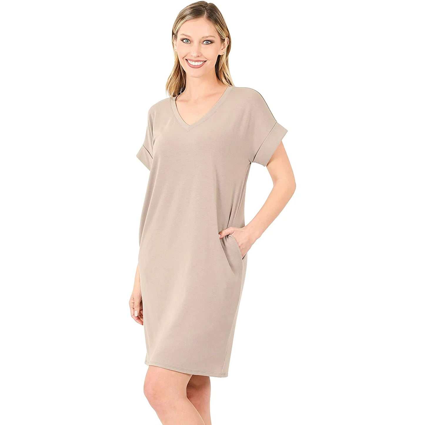 Zenana Rolled Sleeve Tunic Dress