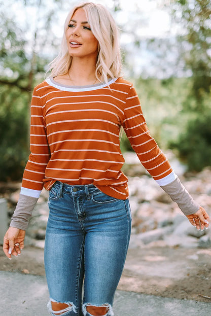 Ribbed Knit Striped Top