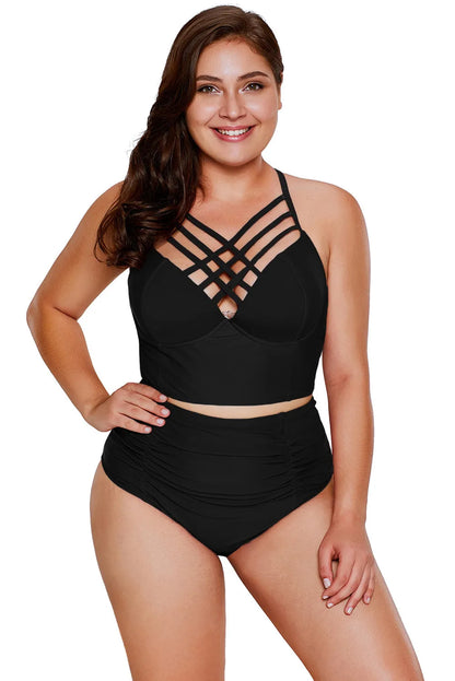 Curvy Strappy Neck High Waist Swimsuit