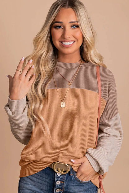 Color Block Ribbed Loose Sweater