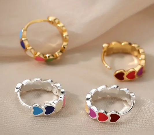 Colorful Heart Huggie Earrings