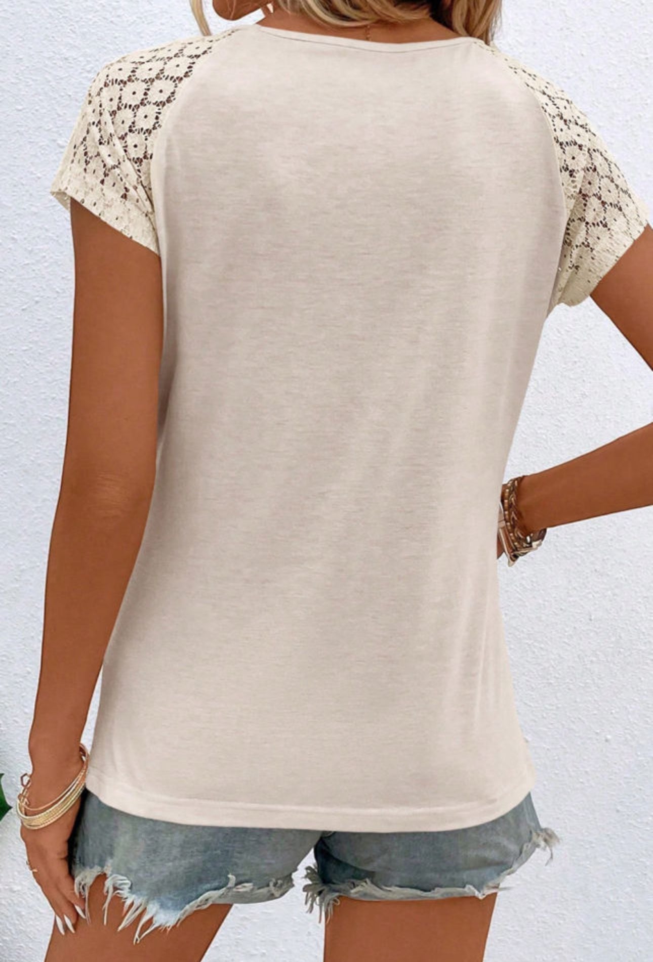 Lace Sleeve Keyhole Top