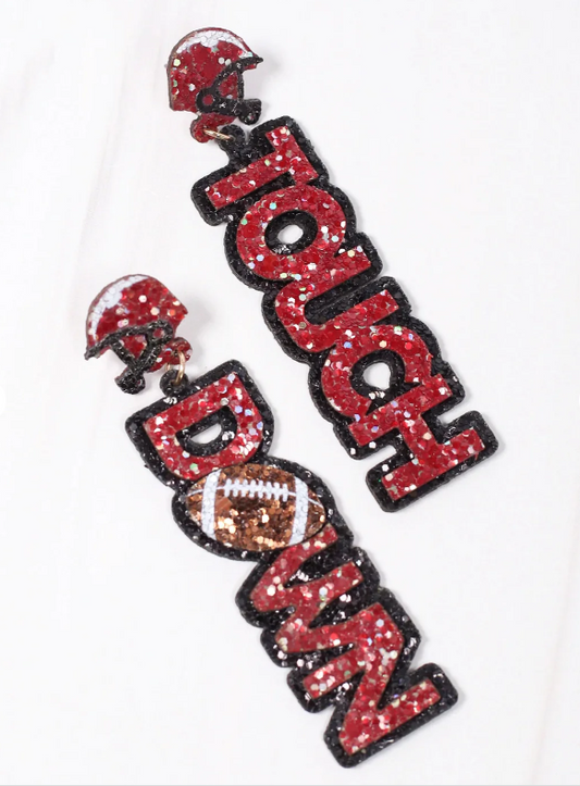 Touch Down Glitter Earrings - Red