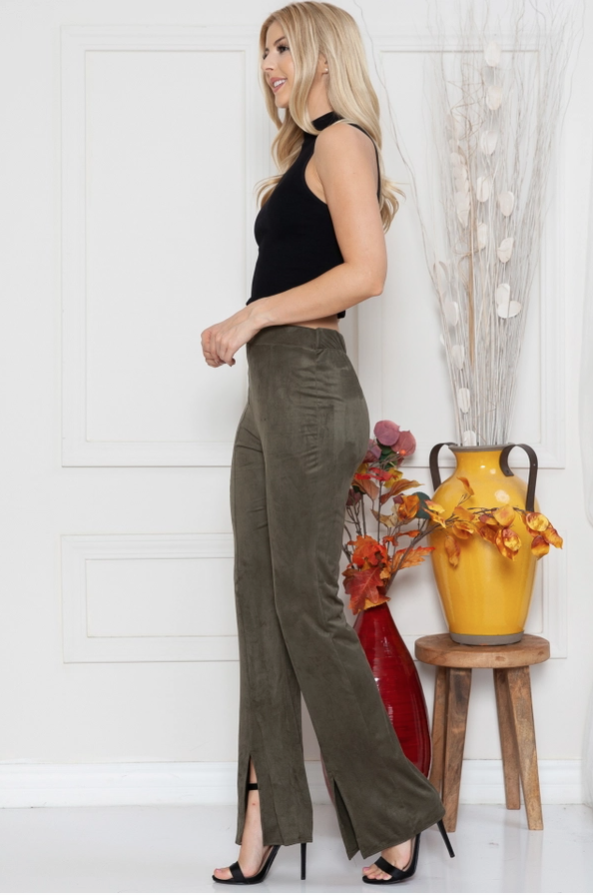 Suede Front Slit Pants