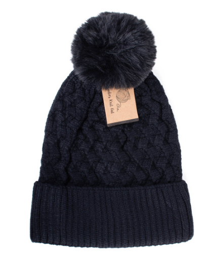 Adult Cable Knit Beanie w/ Pom