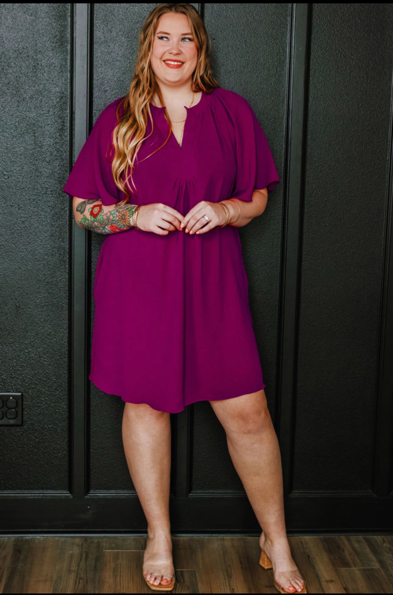 Curvy Wide Sleeve Pleated Dress